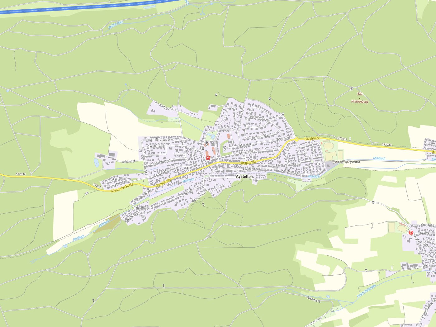 Kartenausschnitt Aystetten mit Gewässern