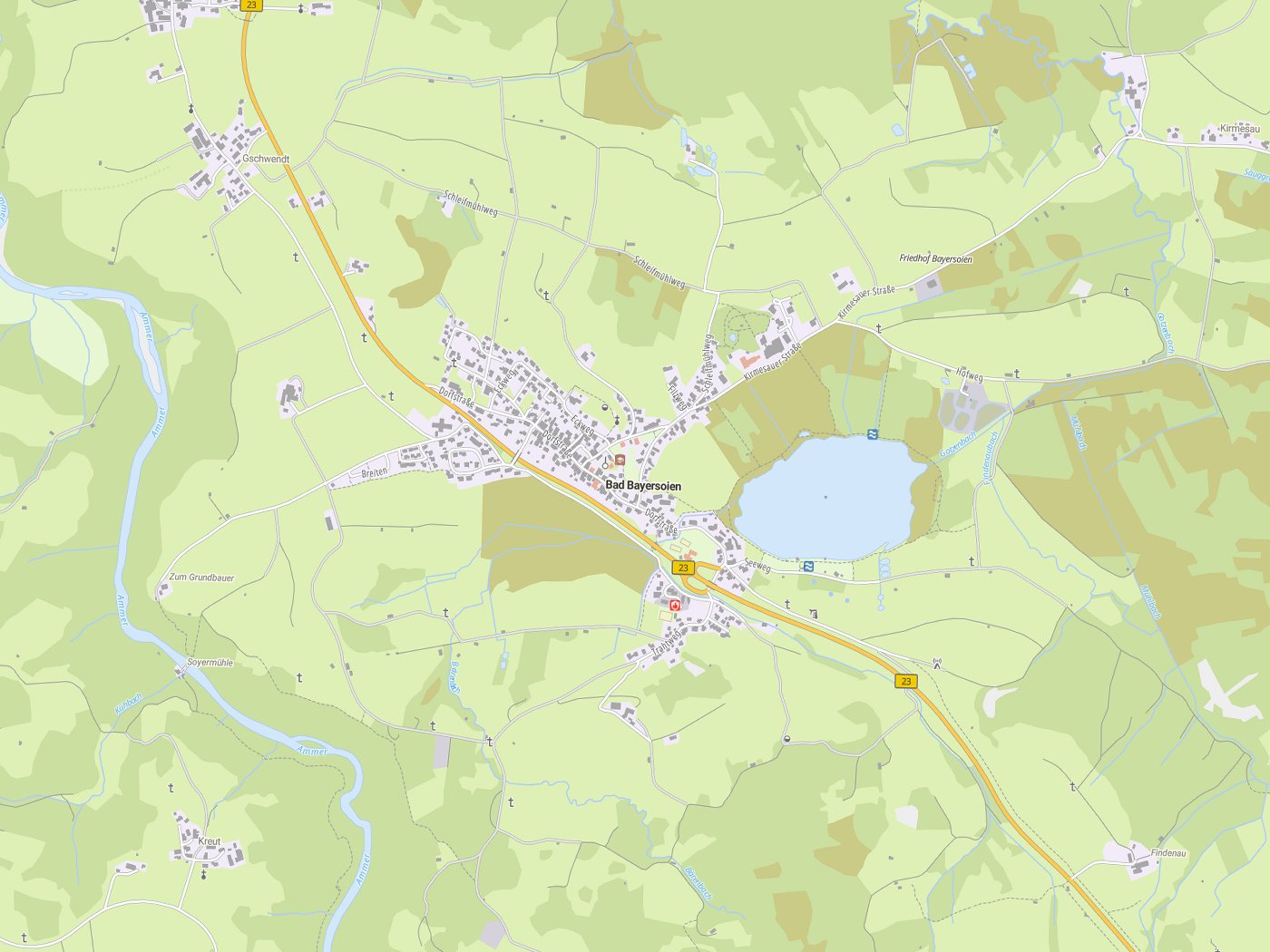 Kartenausschnitt Bad Bayersoien mit Gewässern
