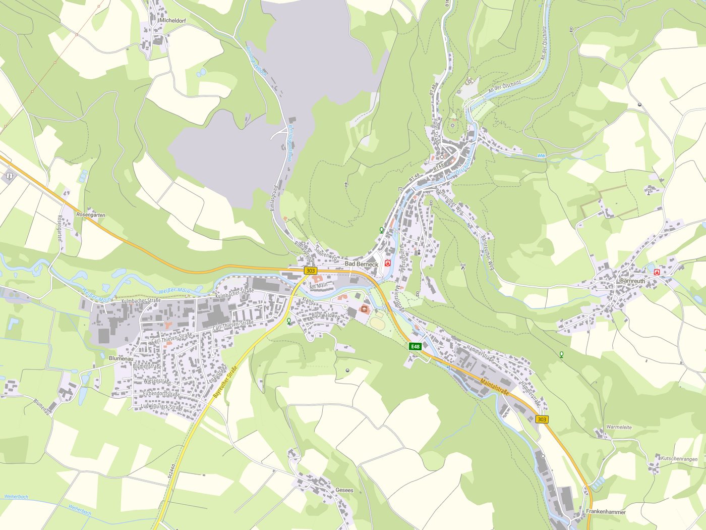 Kartenausschnitt Bad Berneck i.Fichtelgebirge mit Gewässern
