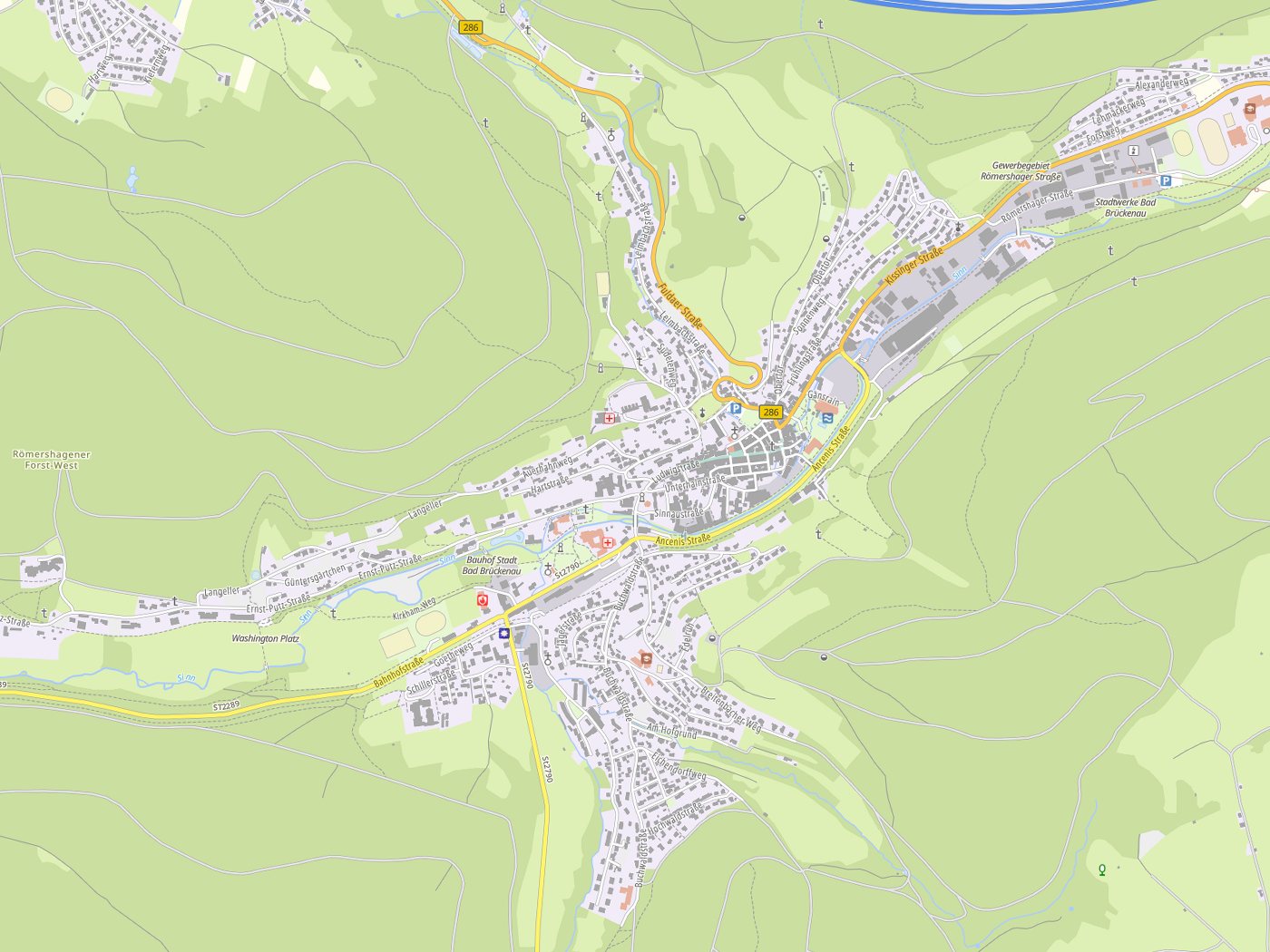 Kartenausschnitt Bad Brückenau mit Gewässern