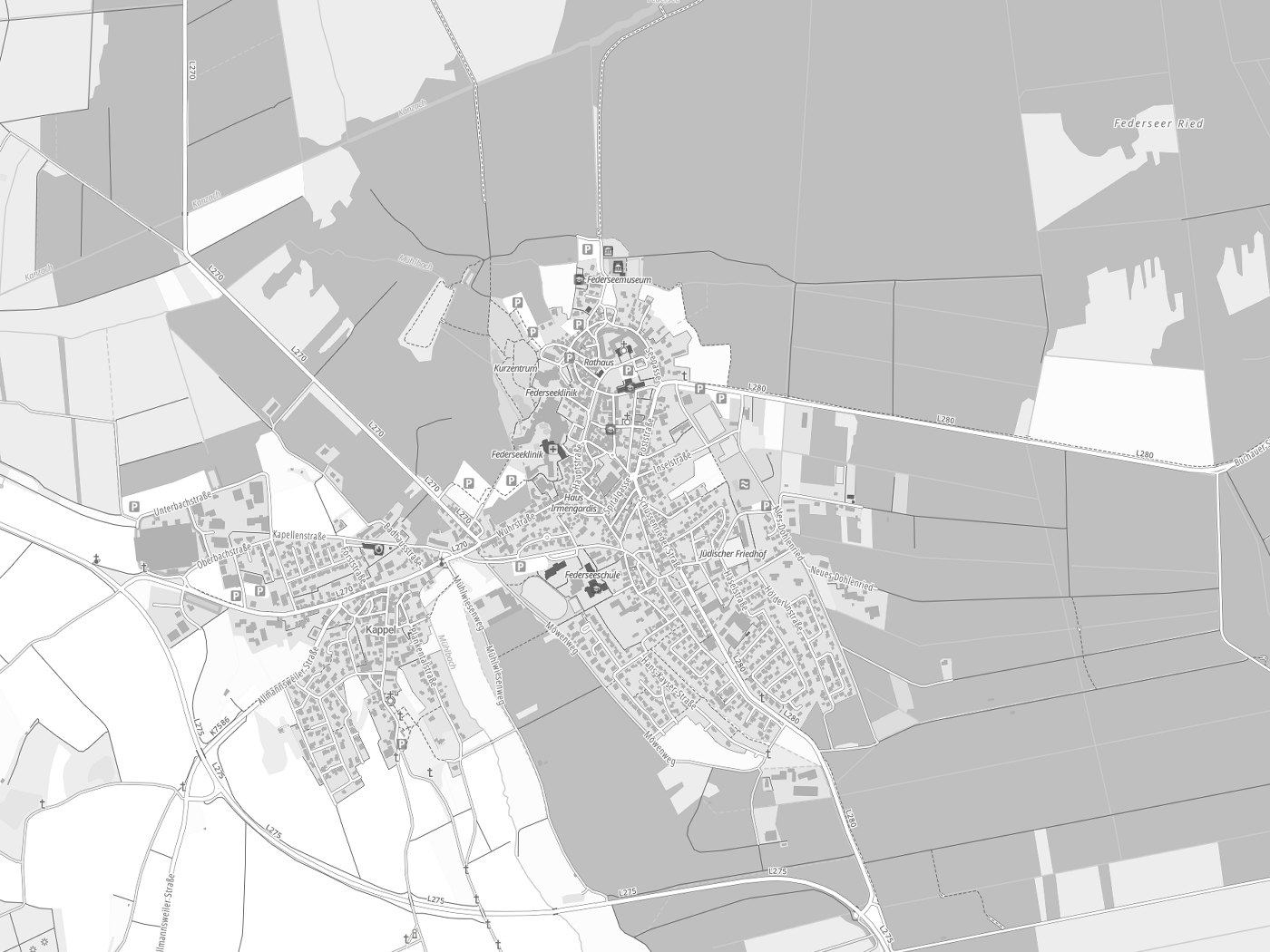 Kartenausschnitt Bad Buchau mit Gewässern