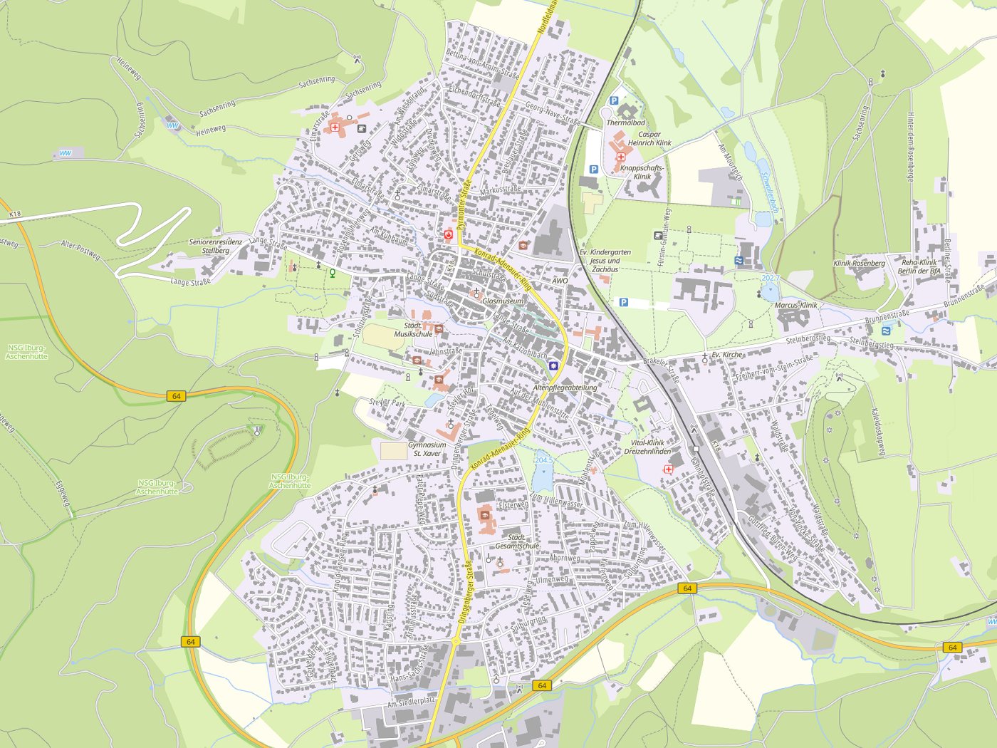 Kartenausschnitt Bad Driburg mit Gewässern
