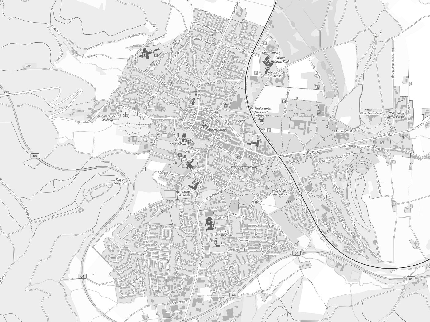 Kartenausschnitt Bad Driburg mit Gewässern