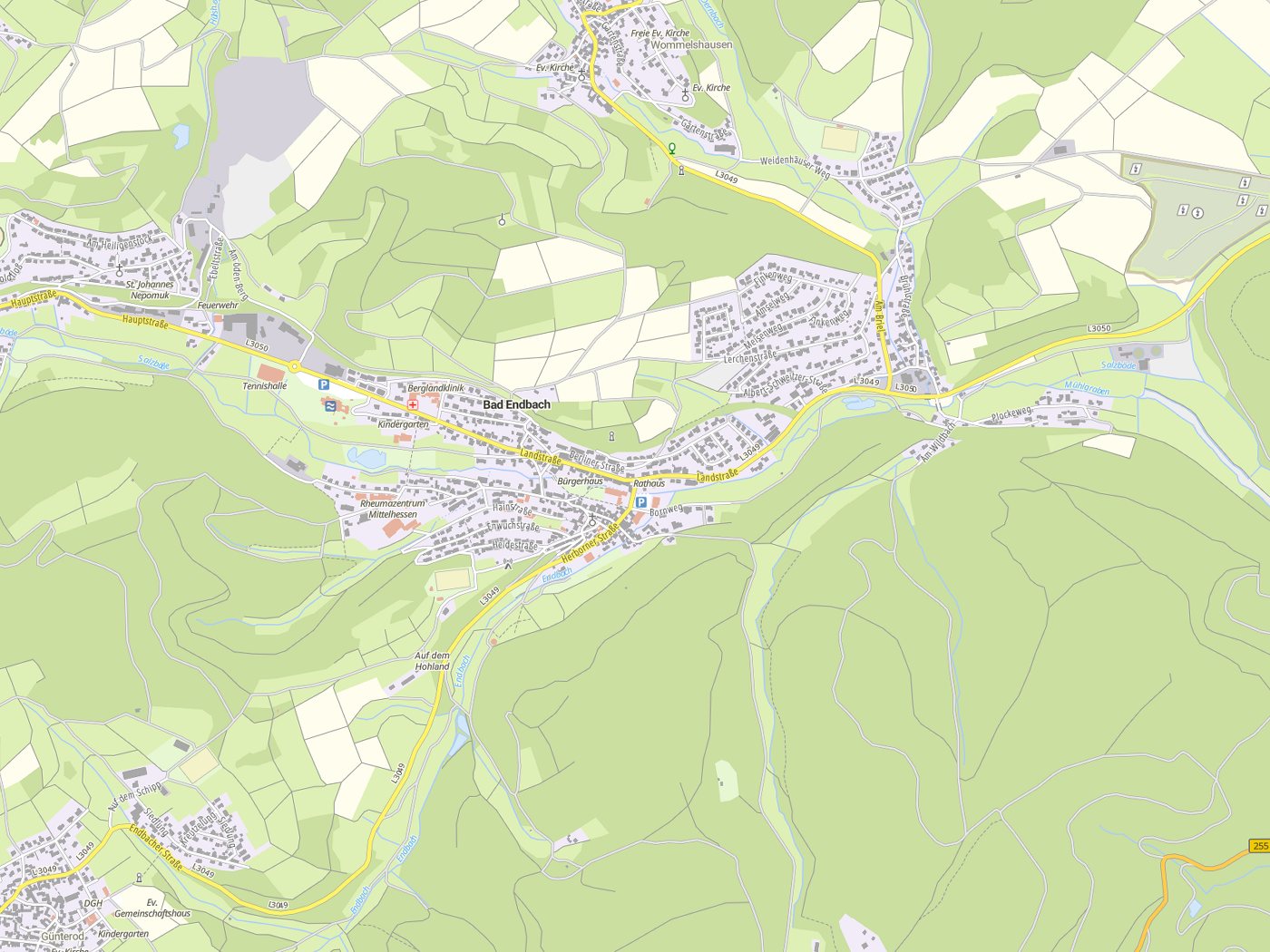 Kartenausschnitt Bad Endbach mit Gewässern
