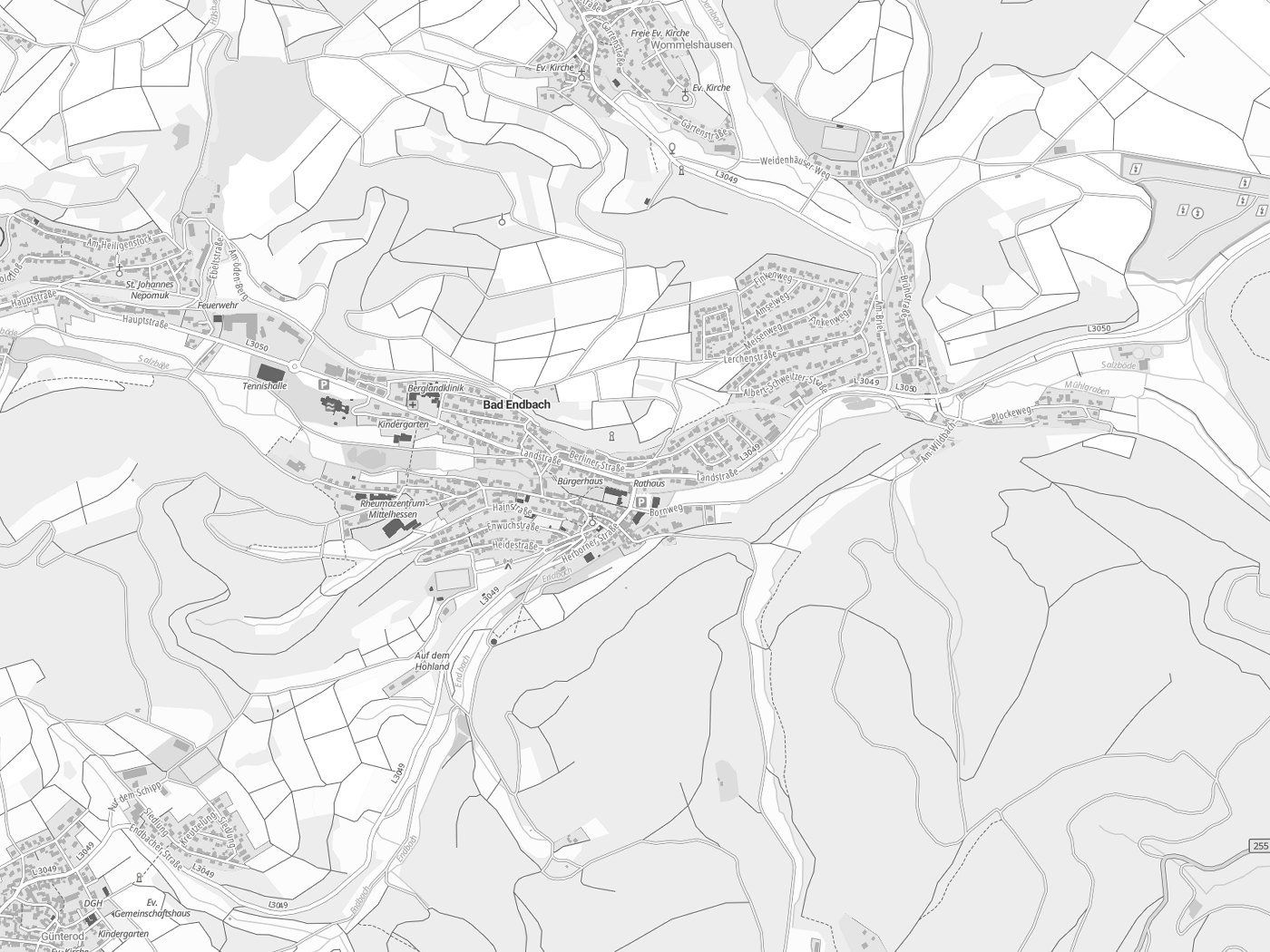 Kartenausschnitt Bad Endbach mit Gewässern