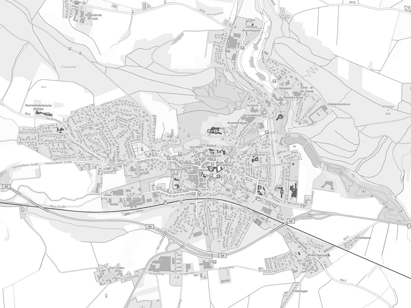 Kartenausschnitt Bad Gandersheim mit Gewässern