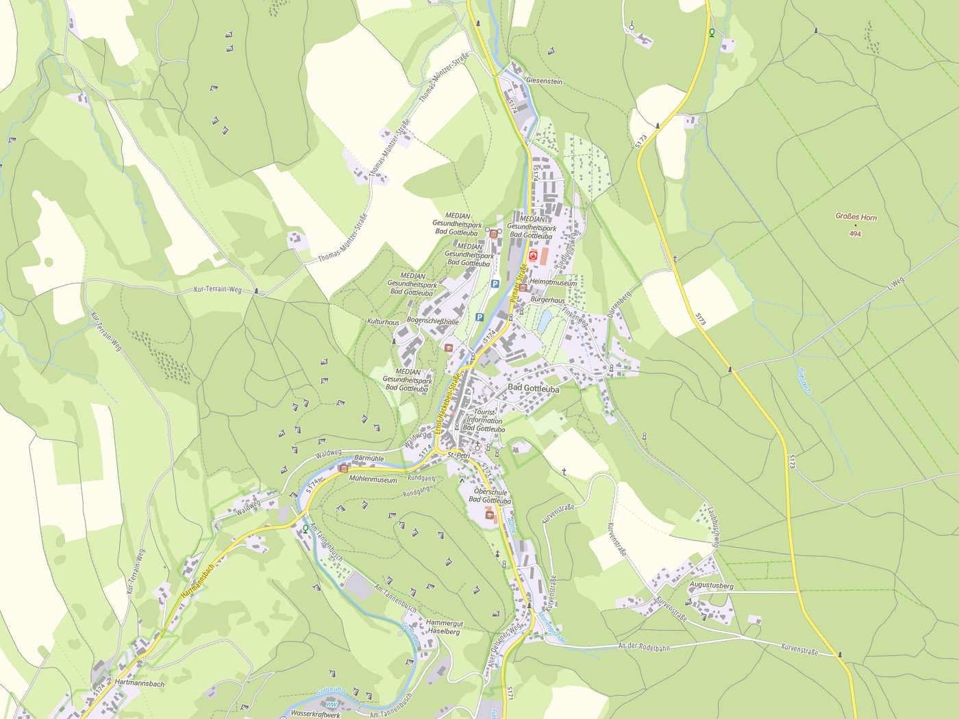 Kartenausschnitt Bad Gottleuba-Berggießhübel mit Gewässern