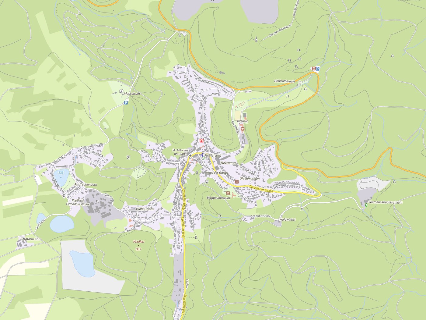 Kartenausschnitt Bad Grund (Harz) mit Gewässern