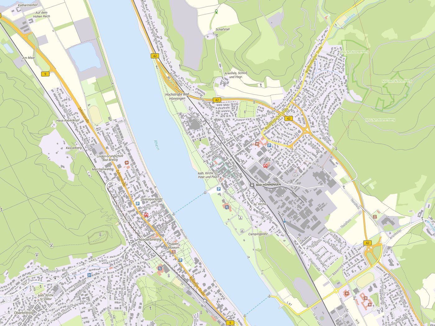 Kartenausschnitt Bad Hönningen mit Gewässern
