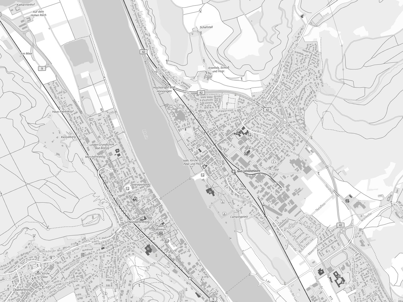 Kartenausschnitt Bad Hönningen mit Gewässern