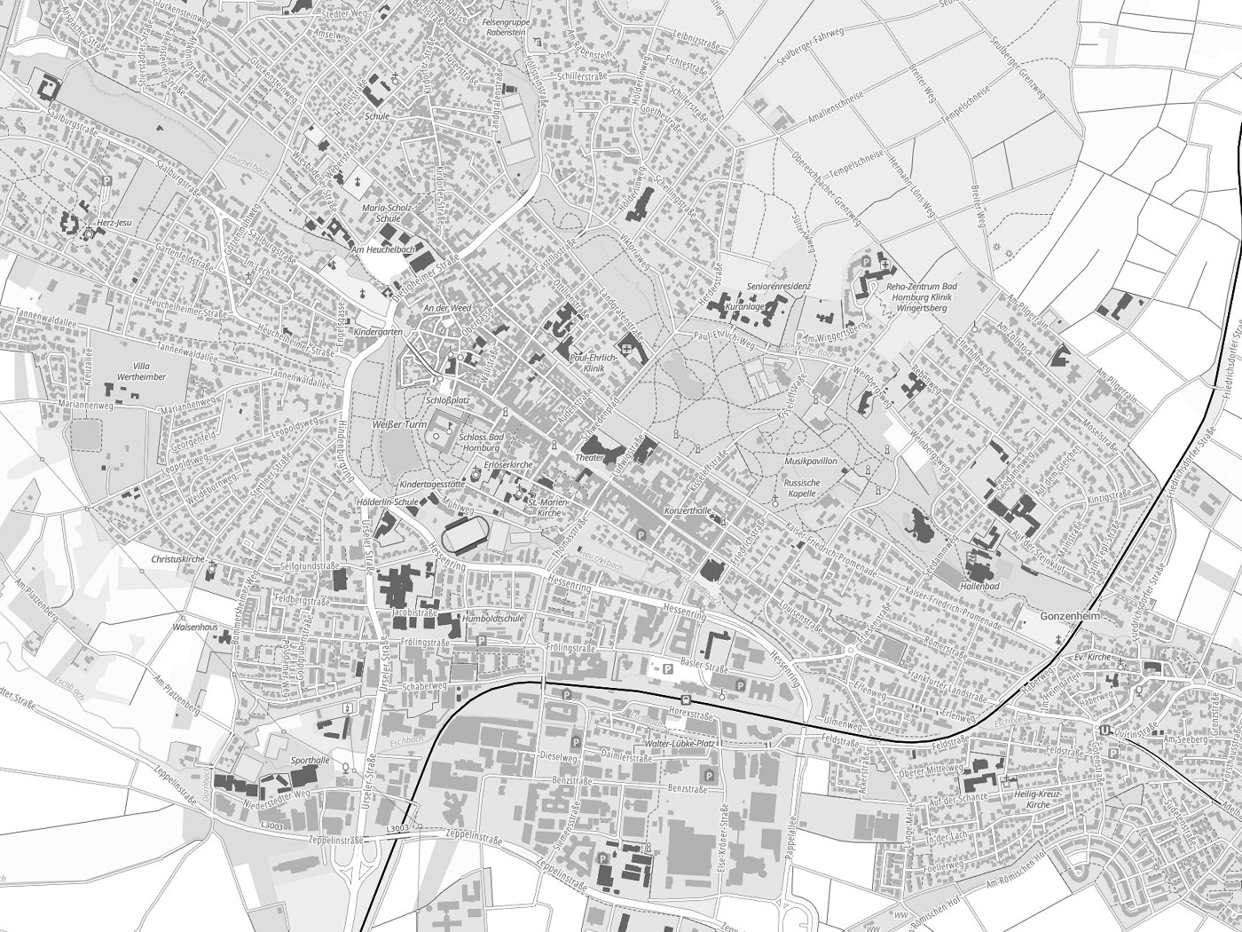 Kartenausschnitt Bad Homburg vor der Höhe mit Gewässern