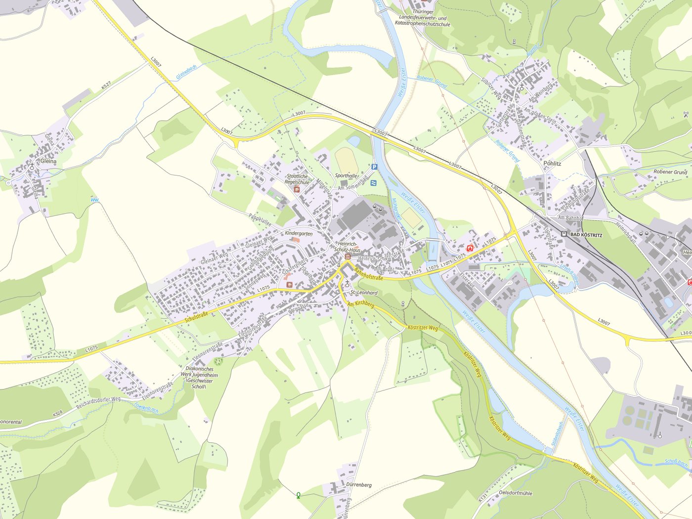 Kartenausschnitt Bad Köstritz mit Gewässern