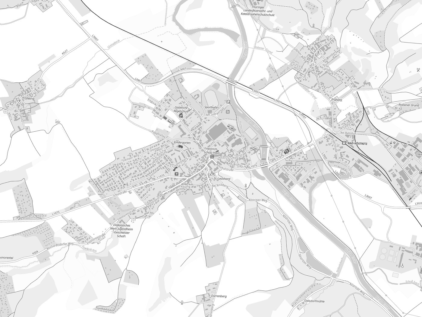 Kartenausschnitt Bad Köstritz mit Gewässern