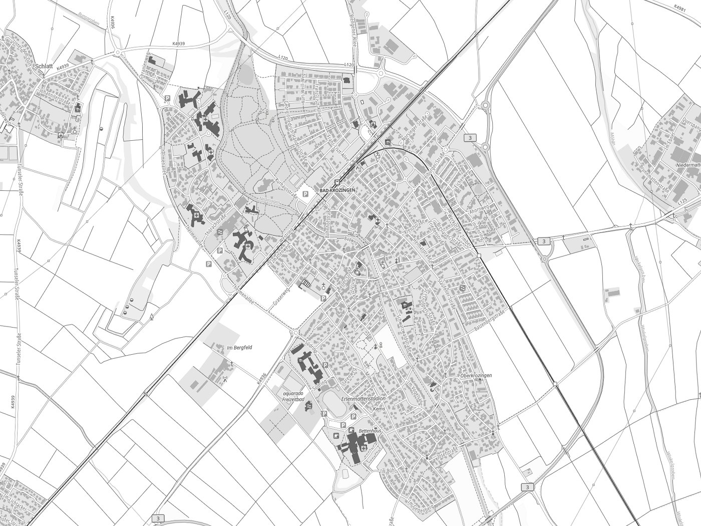 Kartenausschnitt Bad Krozingen mit Gewässern