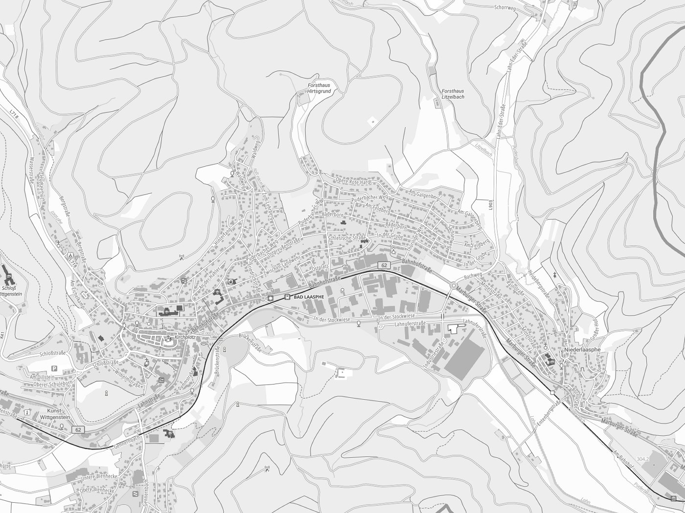 Kartenausschnitt Bad Laasphe mit Gewässern