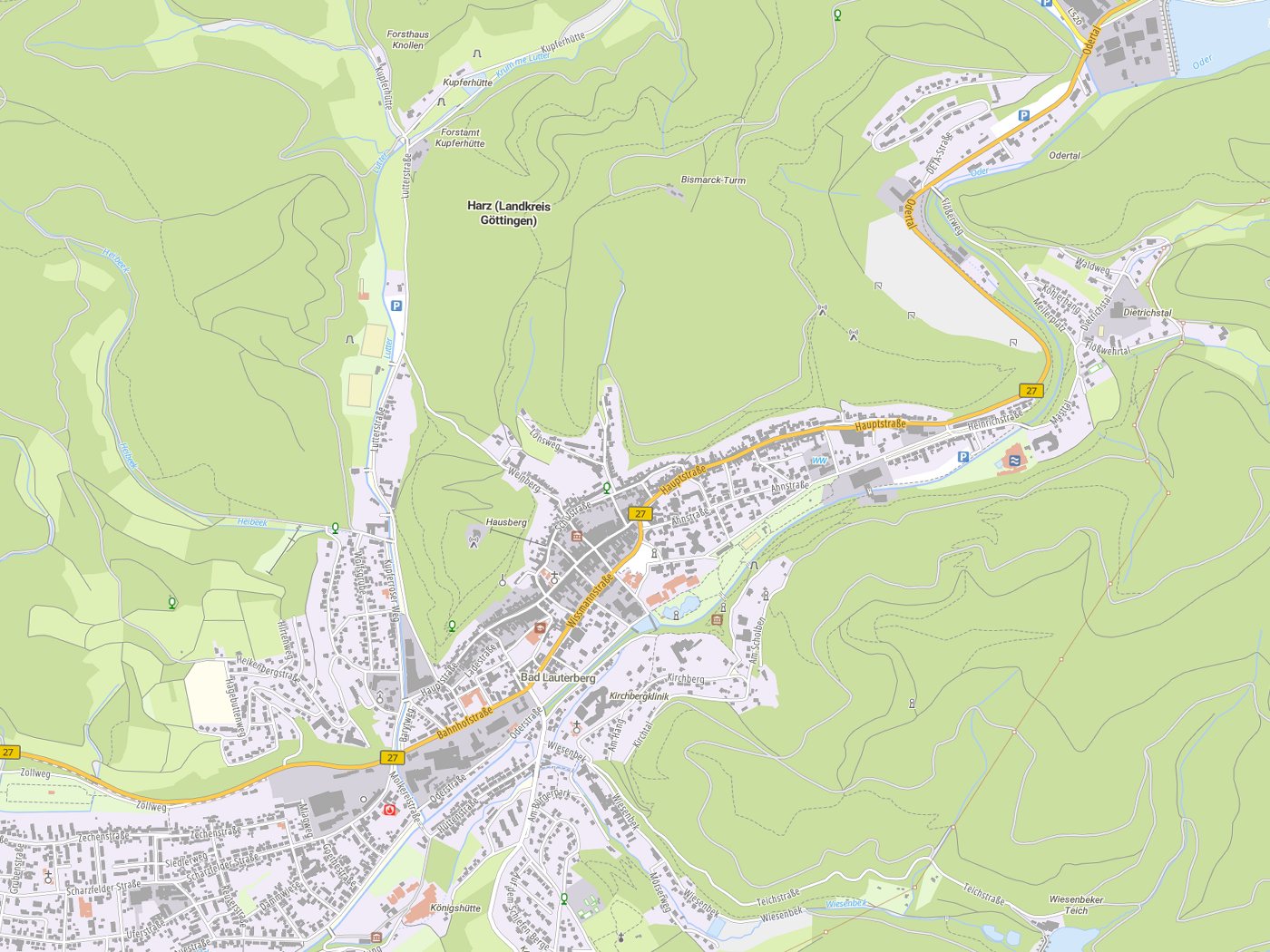 Kartenausschnitt Bad Lauterberg im Harz mit Gewässern