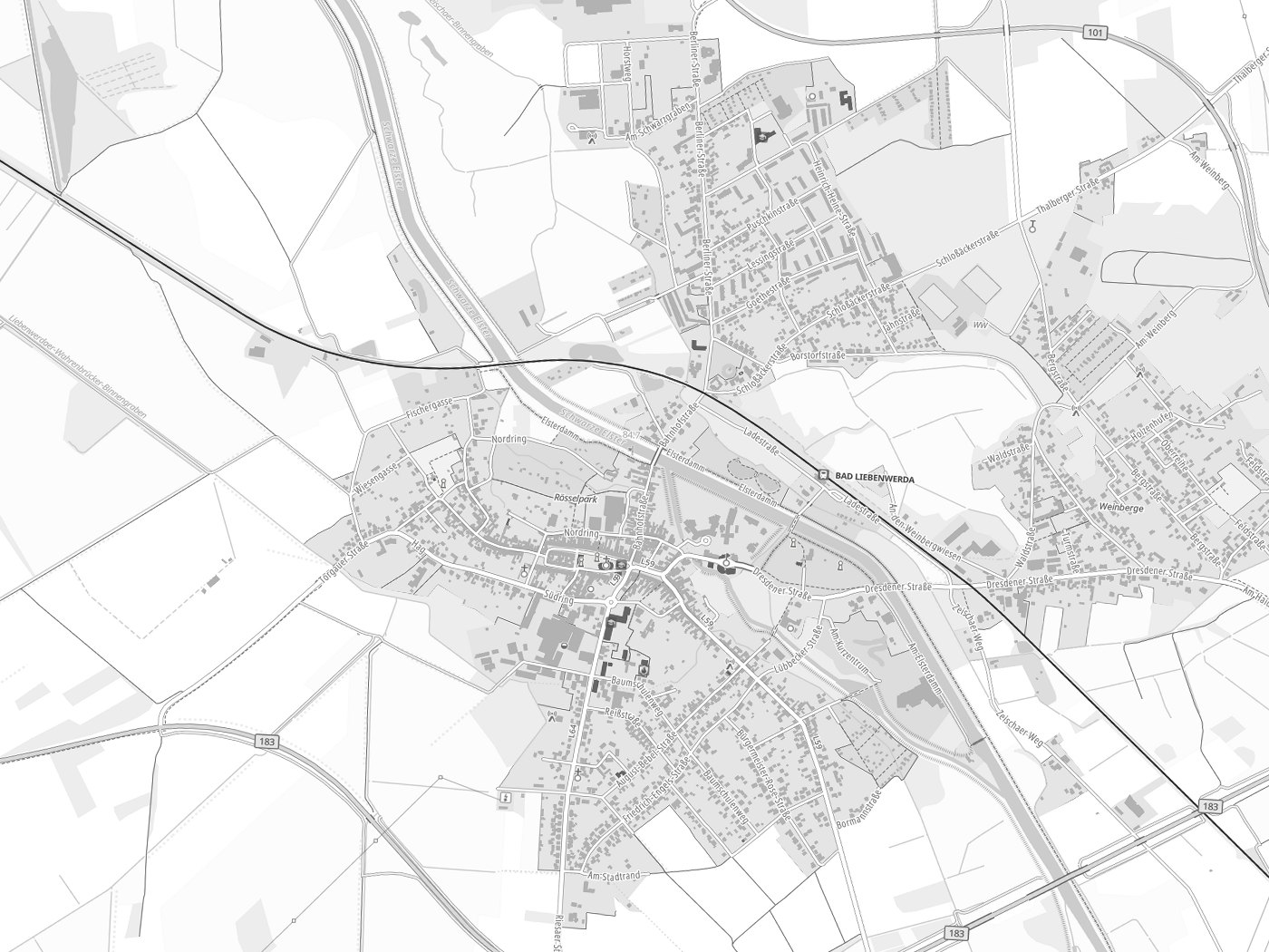 Kartenausschnitt Bad Liebenwerda mit Gewässern
