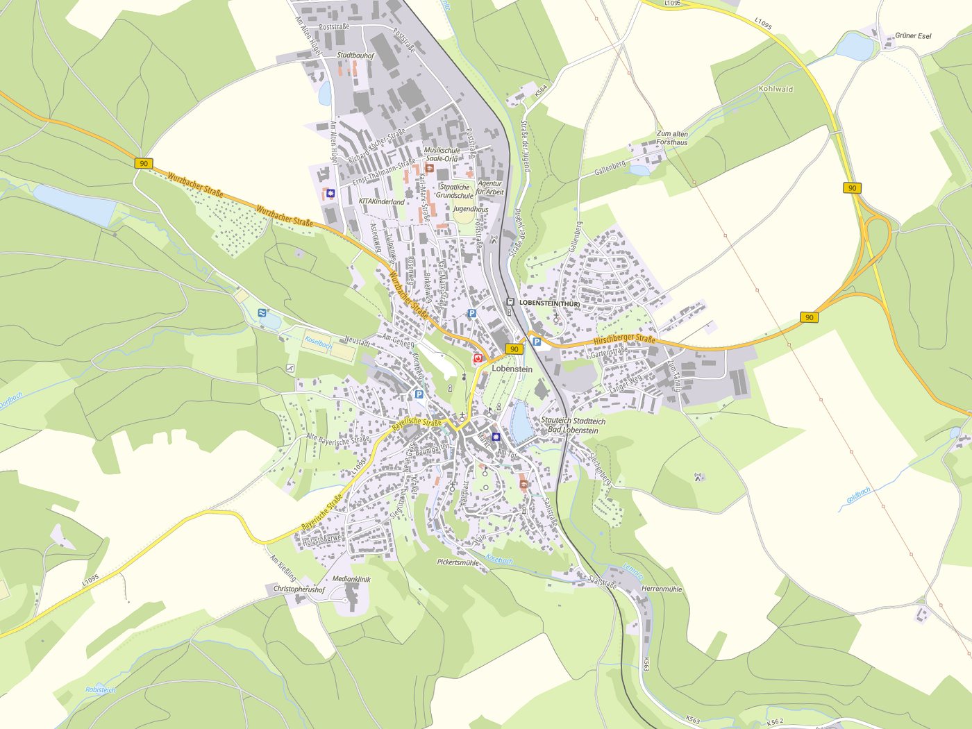 Kartenausschnitt Bad Lobenstein mit Gewässern