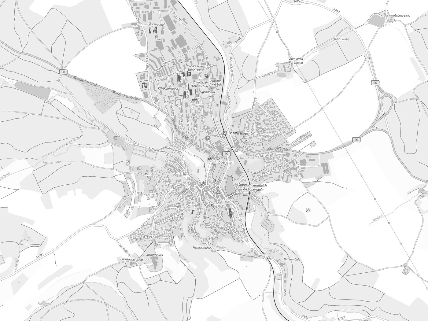 Kartenausschnitt Bad Lobenstein mit Gewässern