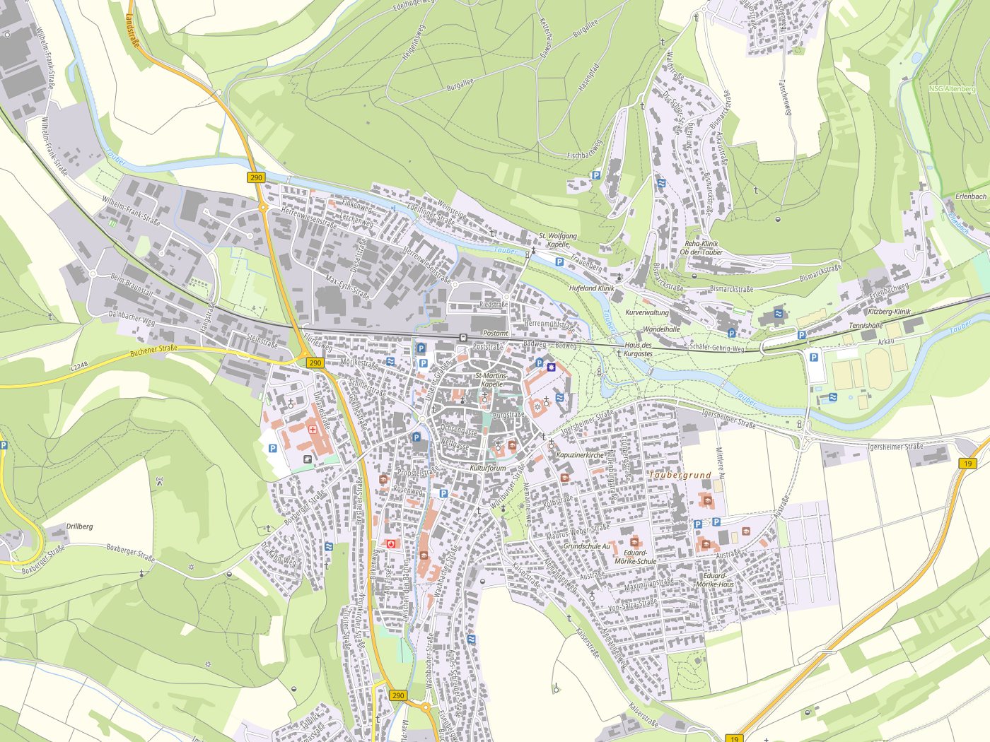 Kartenausschnitt Bad Mergentheim mit Gewässern