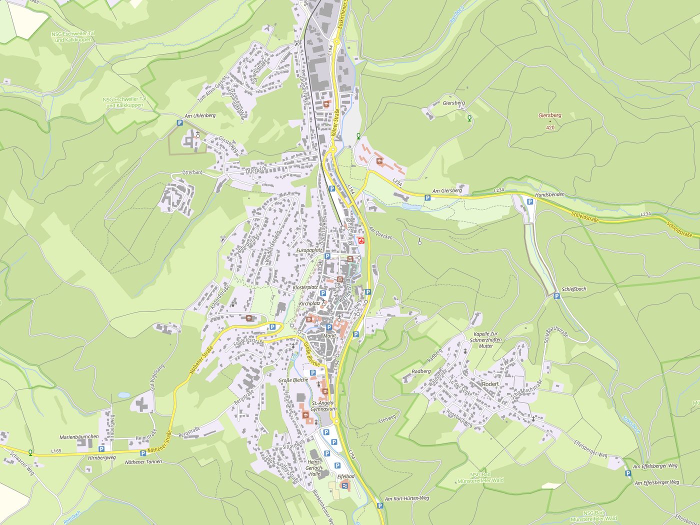 Kartenausschnitt Bad Münstereifel mit Gewässern