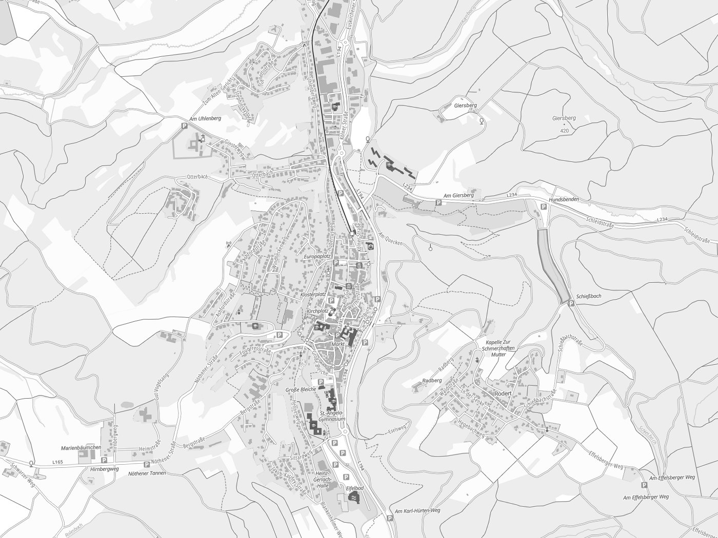 Kartenausschnitt Bad Münstereifel mit Gewässern