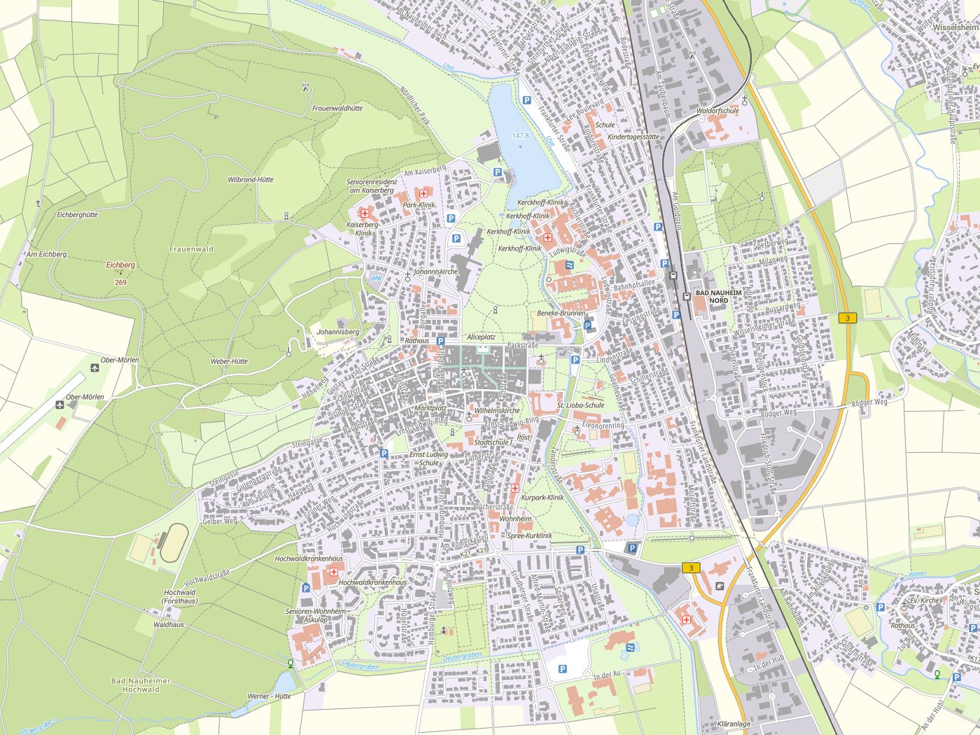 Kartenausschnitt Bad Nauheim mit Gewässern