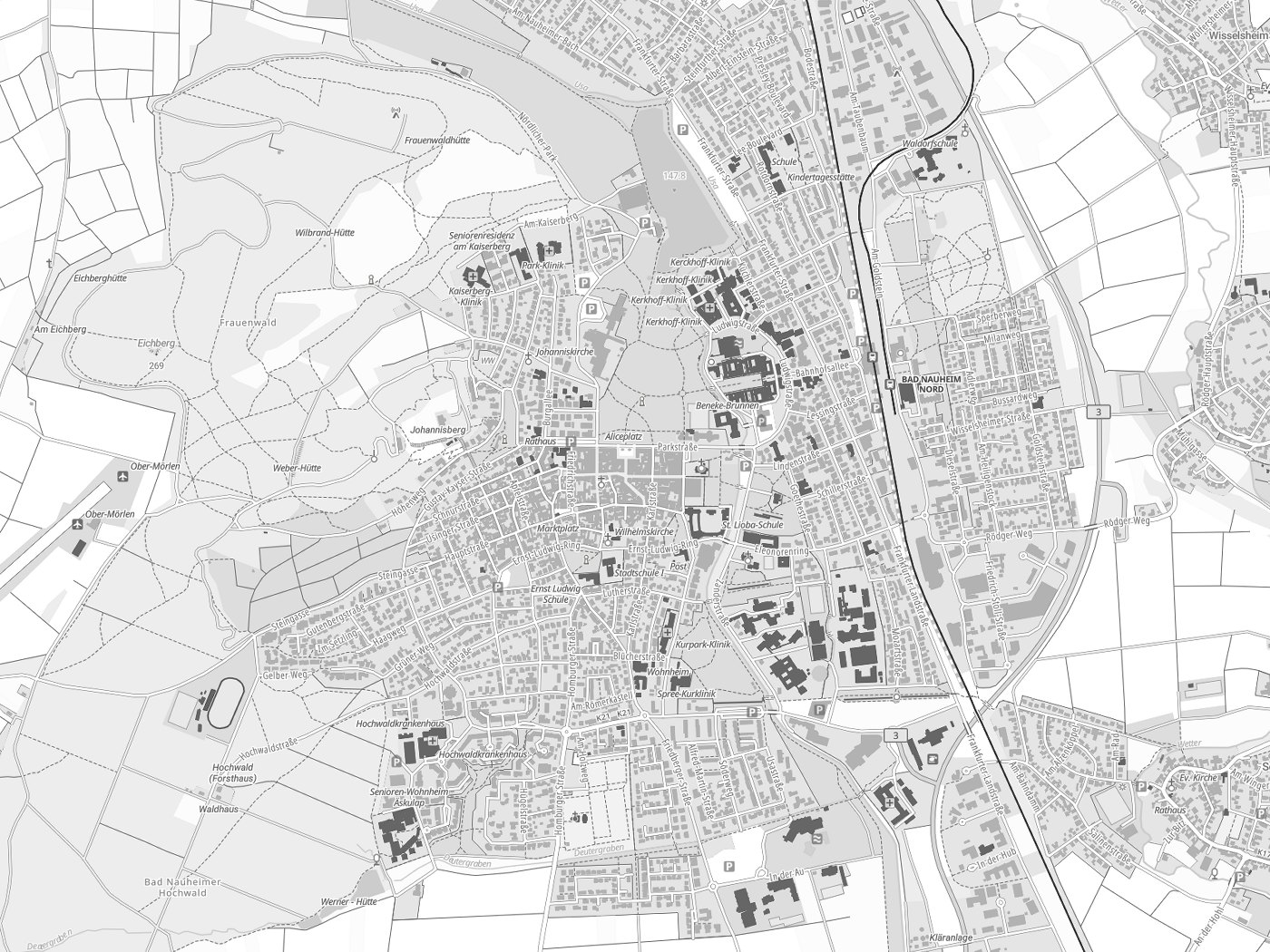 Kartenausschnitt Bad Nauheim mit Gewässern