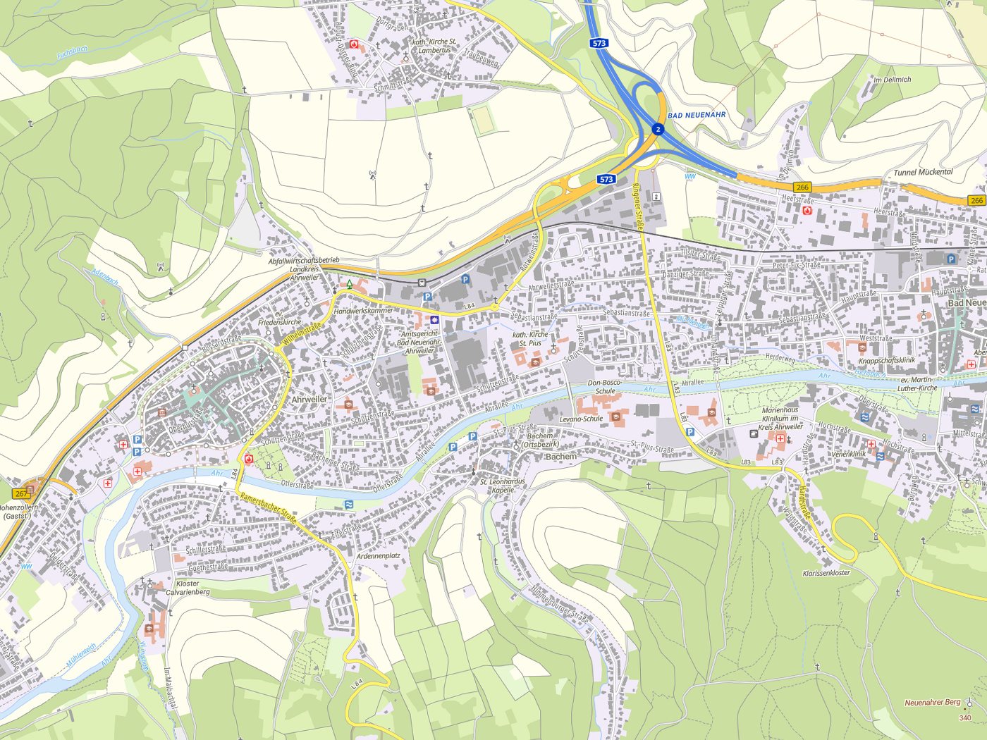 Kartenausschnitt Bad Neuenahr-Ahrweiler mit Gewässern