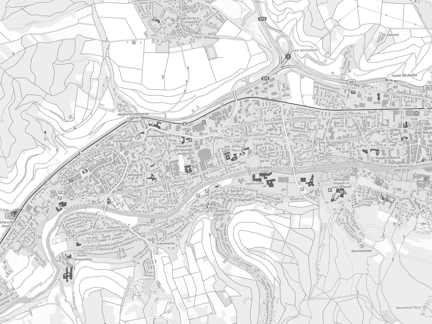 Kartenausschnitt Bad Neuenahr-Ahrweiler mit Gewässern