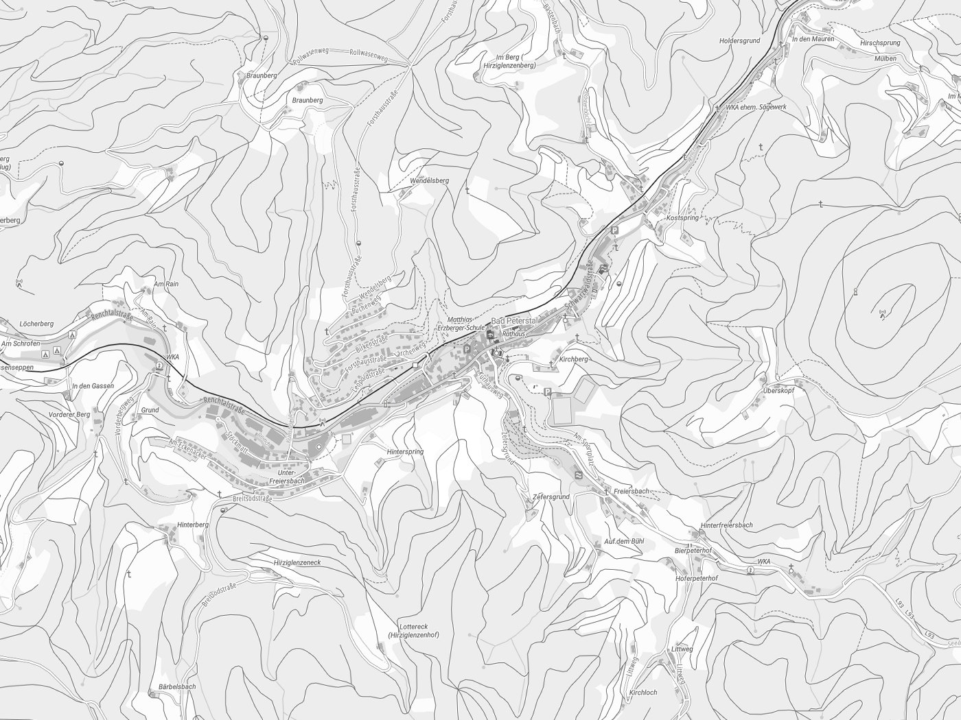 Kartenausschnitt Bad Peterstal-Griesbach mit Gewässern