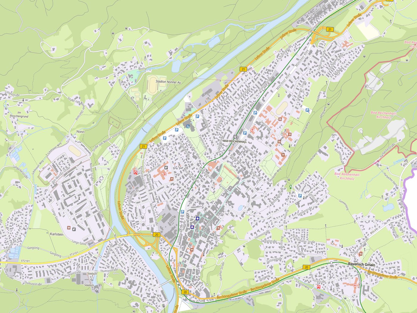 Kartenausschnitt Bad Reichenhall mit Gewässern