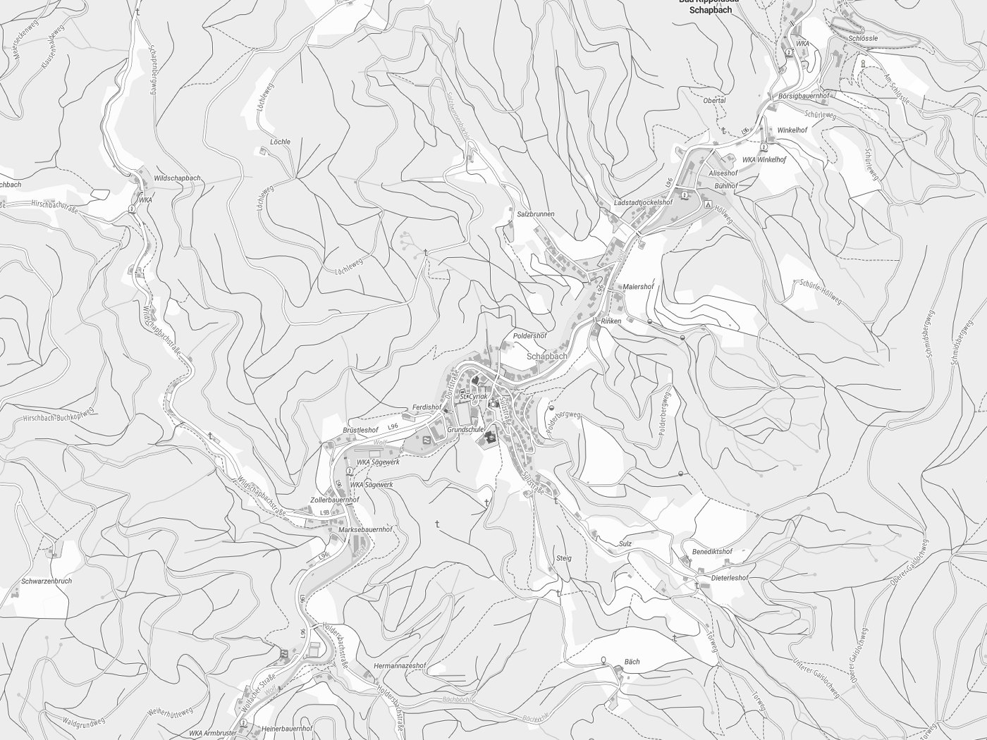 Kartenausschnitt Bad Rippoldsau-Schapbach mit Gewässern