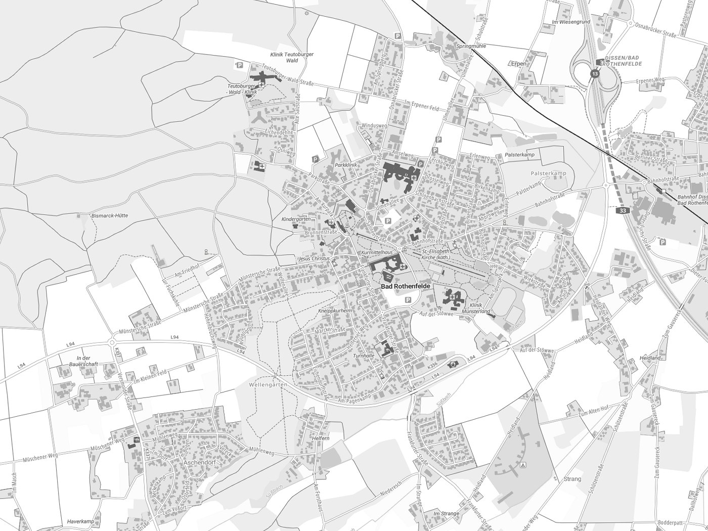 Kartenausschnitt Bad Rothenfelde mit Gewässern