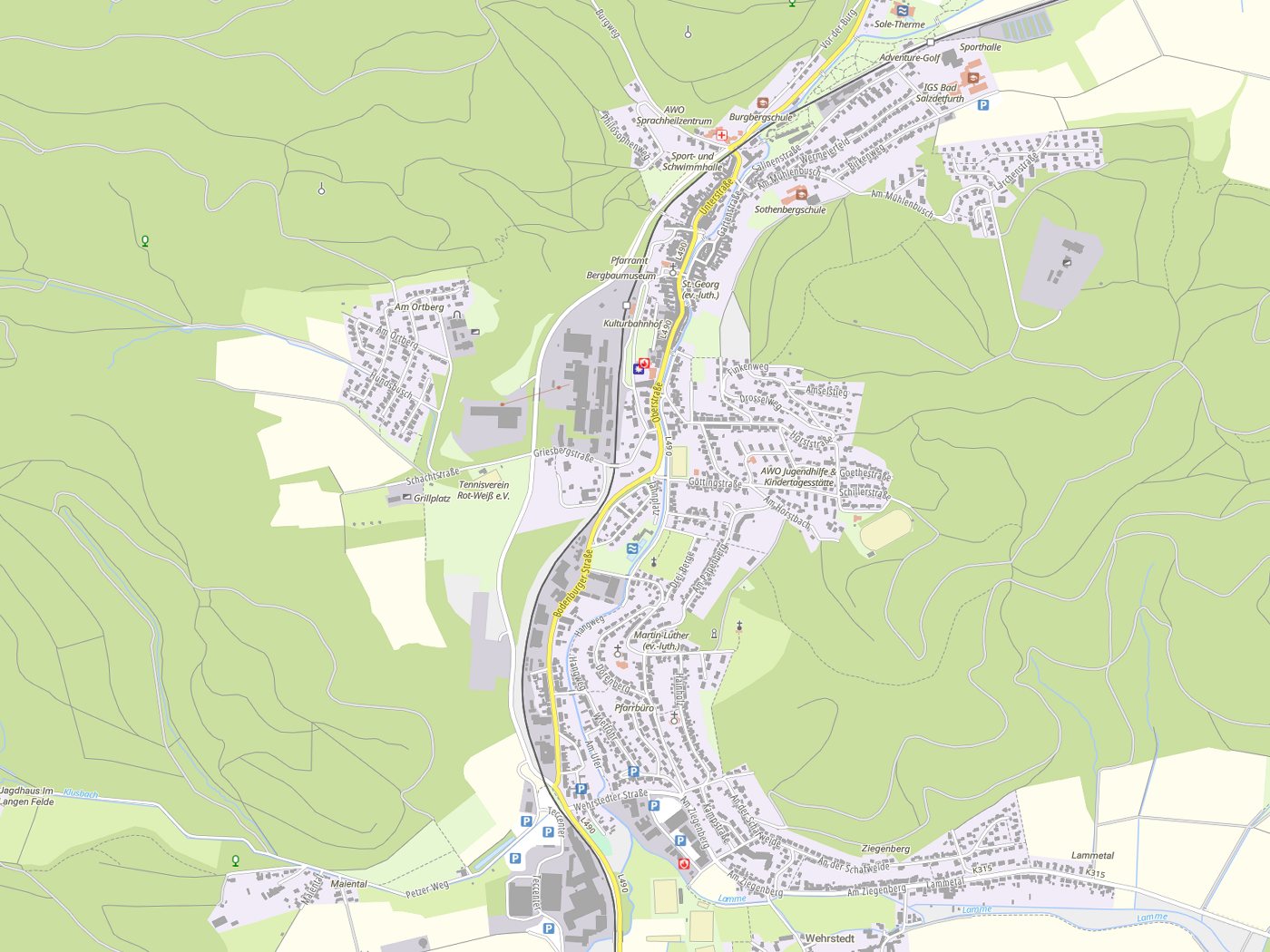 Kartenausschnitt Bad Salzdetfurth mit Gewässern