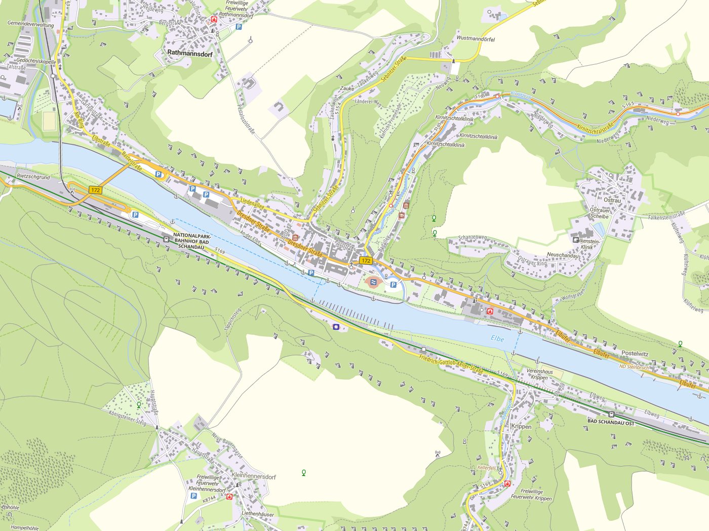 Kartenausschnitt Bad Schandau mit Gewässern