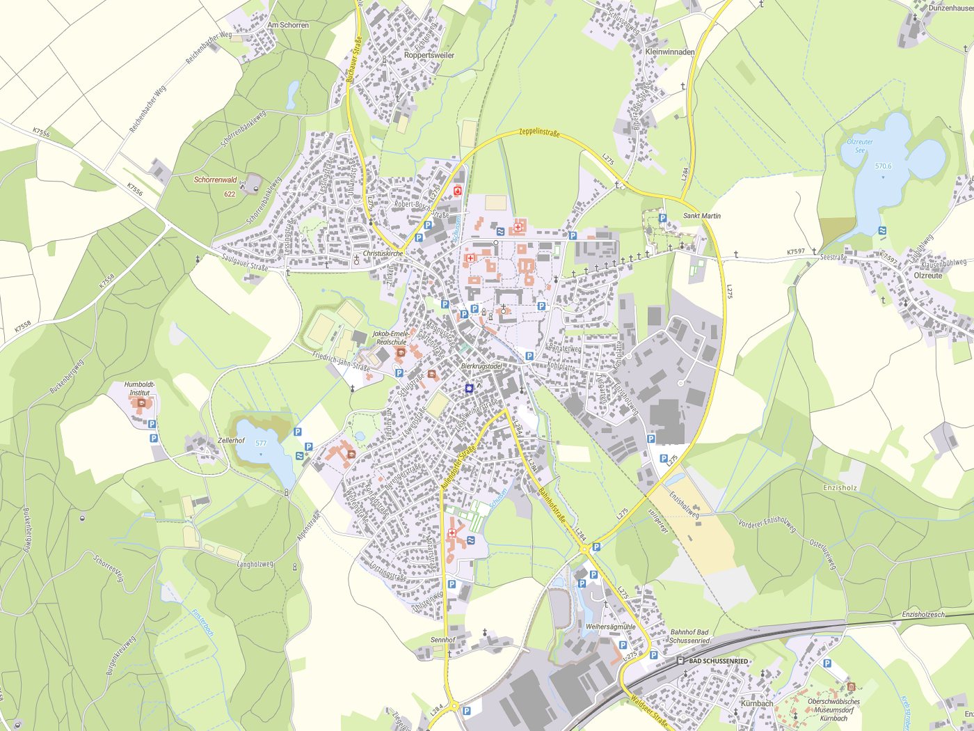 Kartenausschnitt Bad Schussenried mit Gewässern
