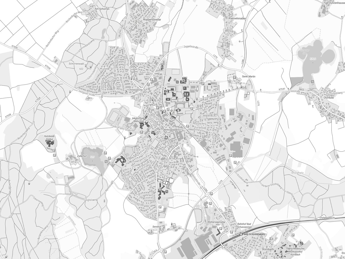 Kartenausschnitt Bad Schussenried mit Gewässern