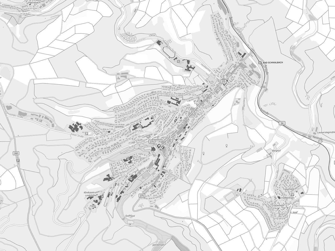Kartenausschnitt Bad Schwalbach mit Gewässern