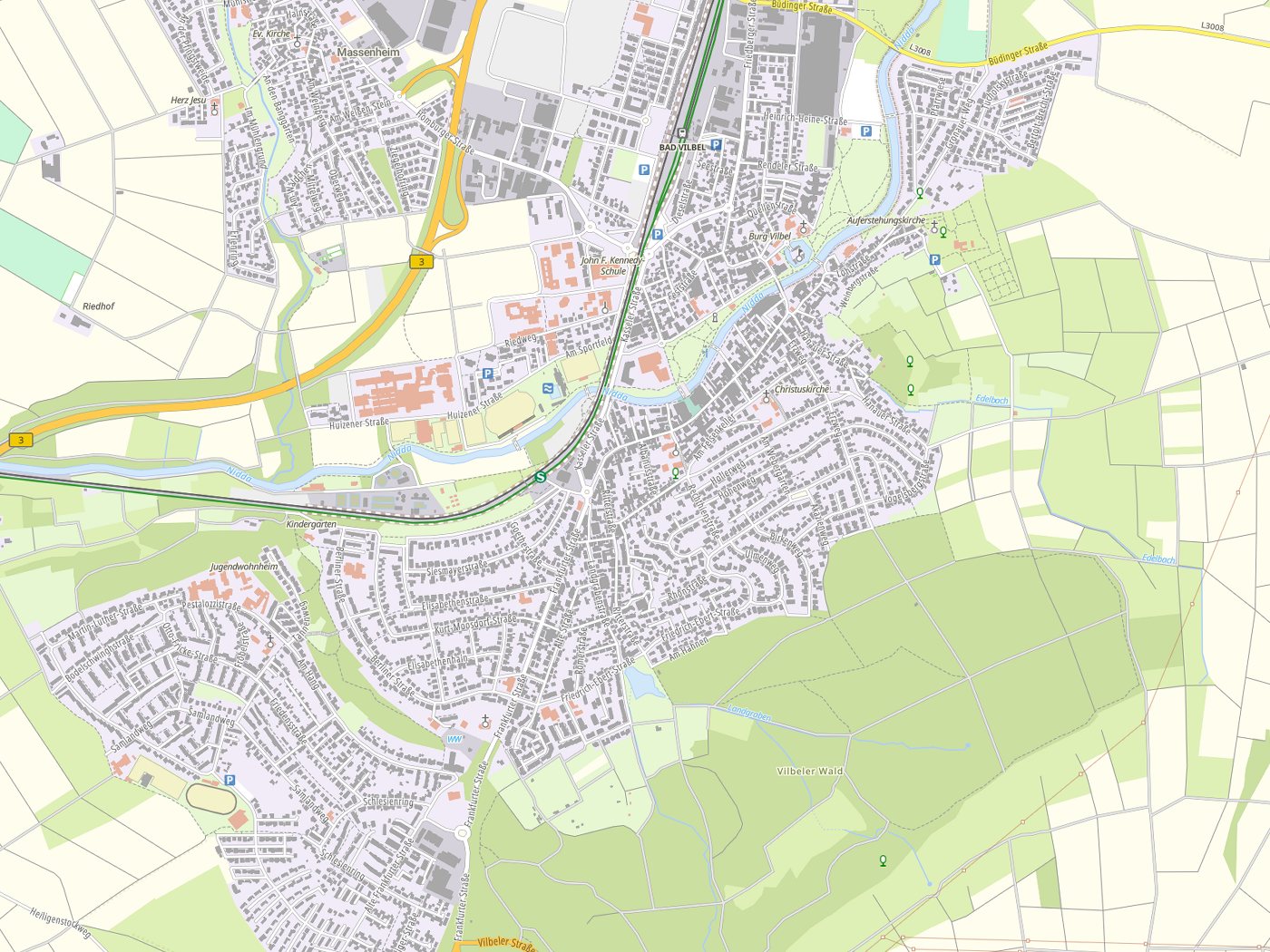 Kartenausschnitt Bad Vilbel mit Gewässern