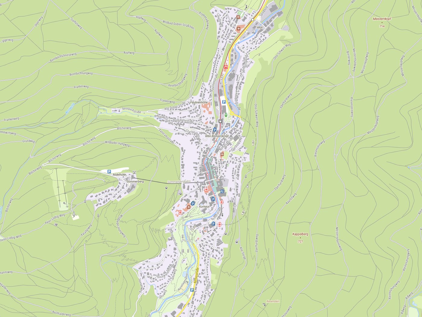 Kartenausschnitt Bad Wildbad mit Gewässern