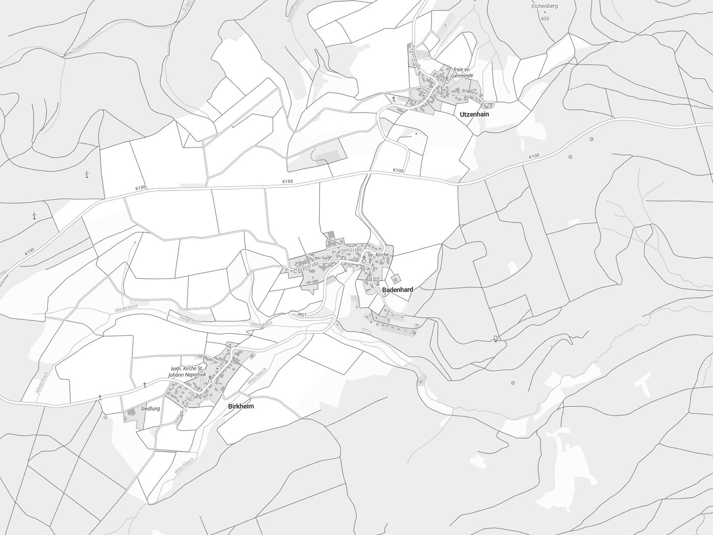 Kartenausschnitt Badenhard mit Gewässern