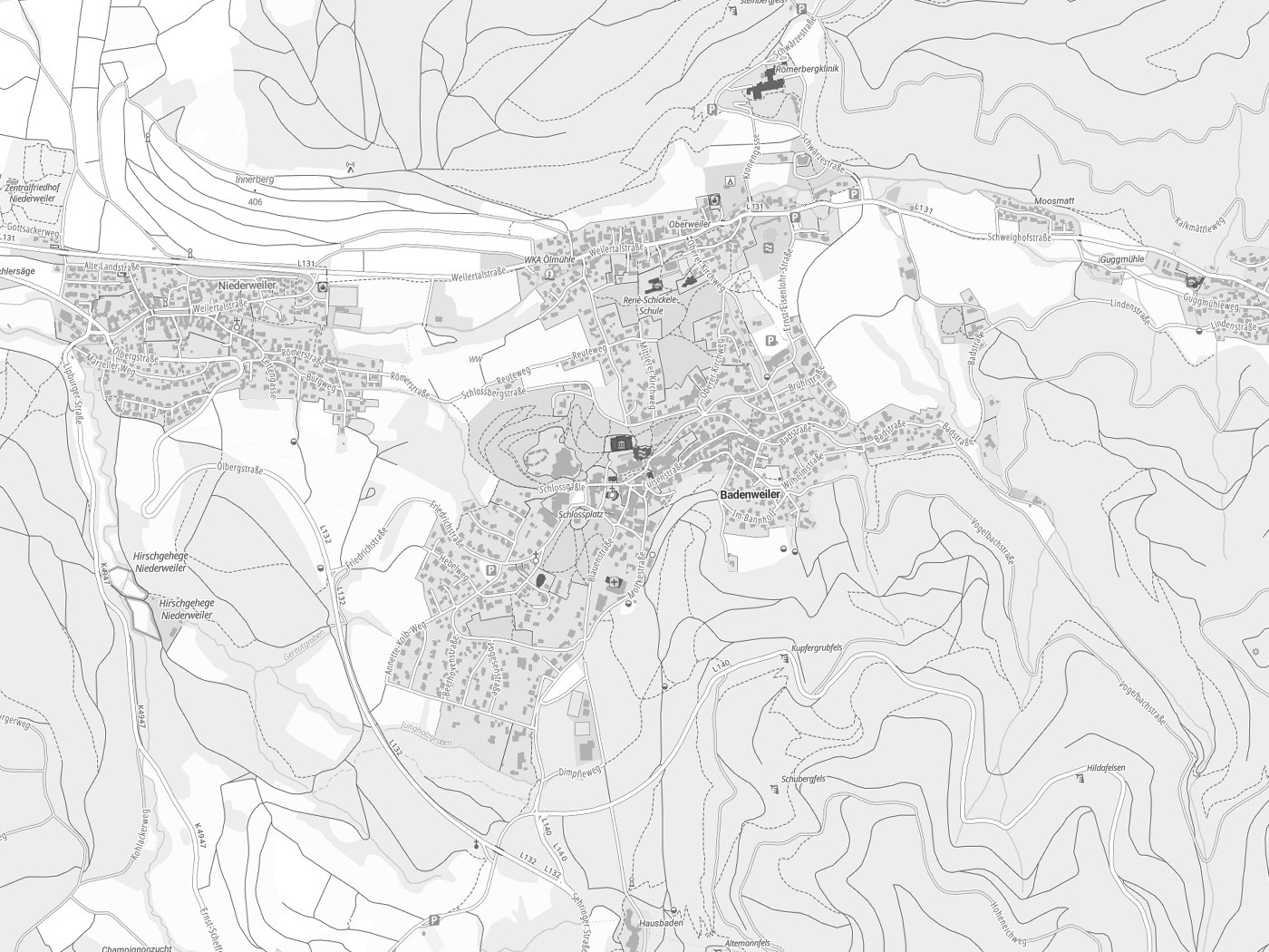 Kartenausschnitt Badenweiler mit Gewässern