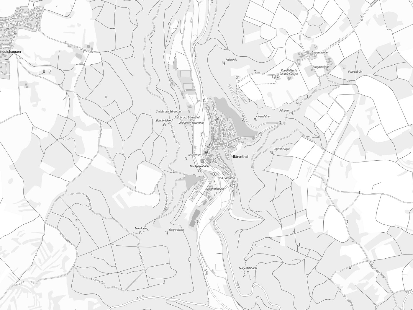 Kartenausschnitt Bärenthal mit Gewässern