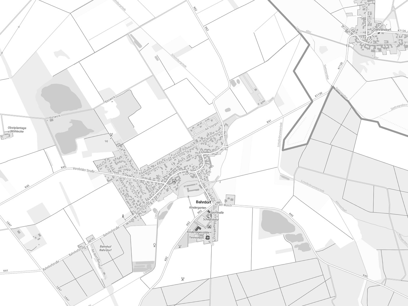 Kartenausschnitt Bahrdorf mit Gewässern