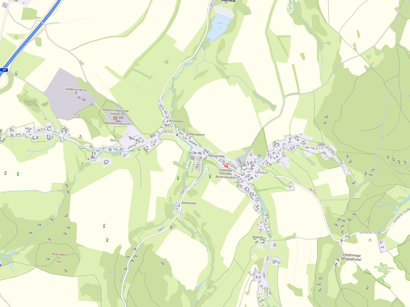 Kartenausschnitt Bahretal mit Gewässern