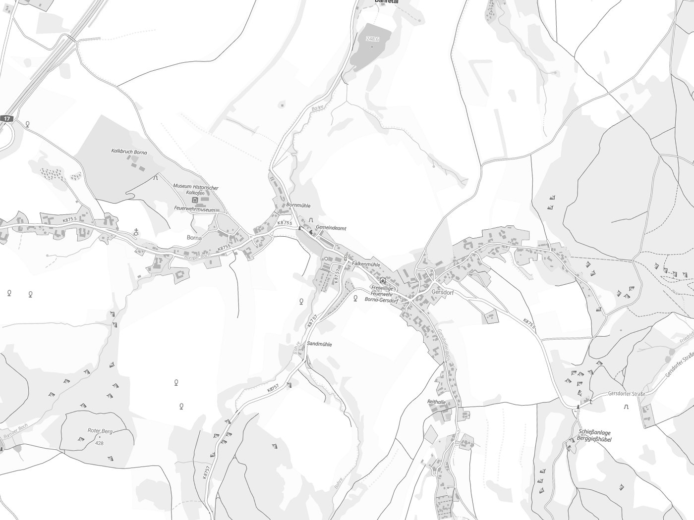 Kartenausschnitt Bahretal mit Gewässern