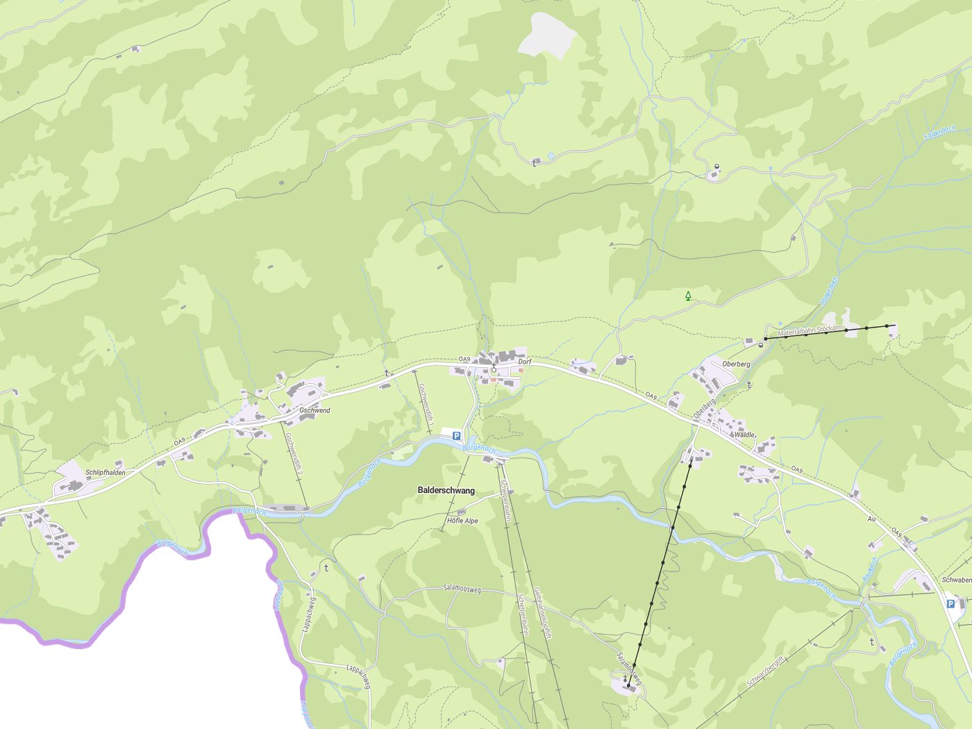 Kartenausschnitt Balderschwang mit Gewässern