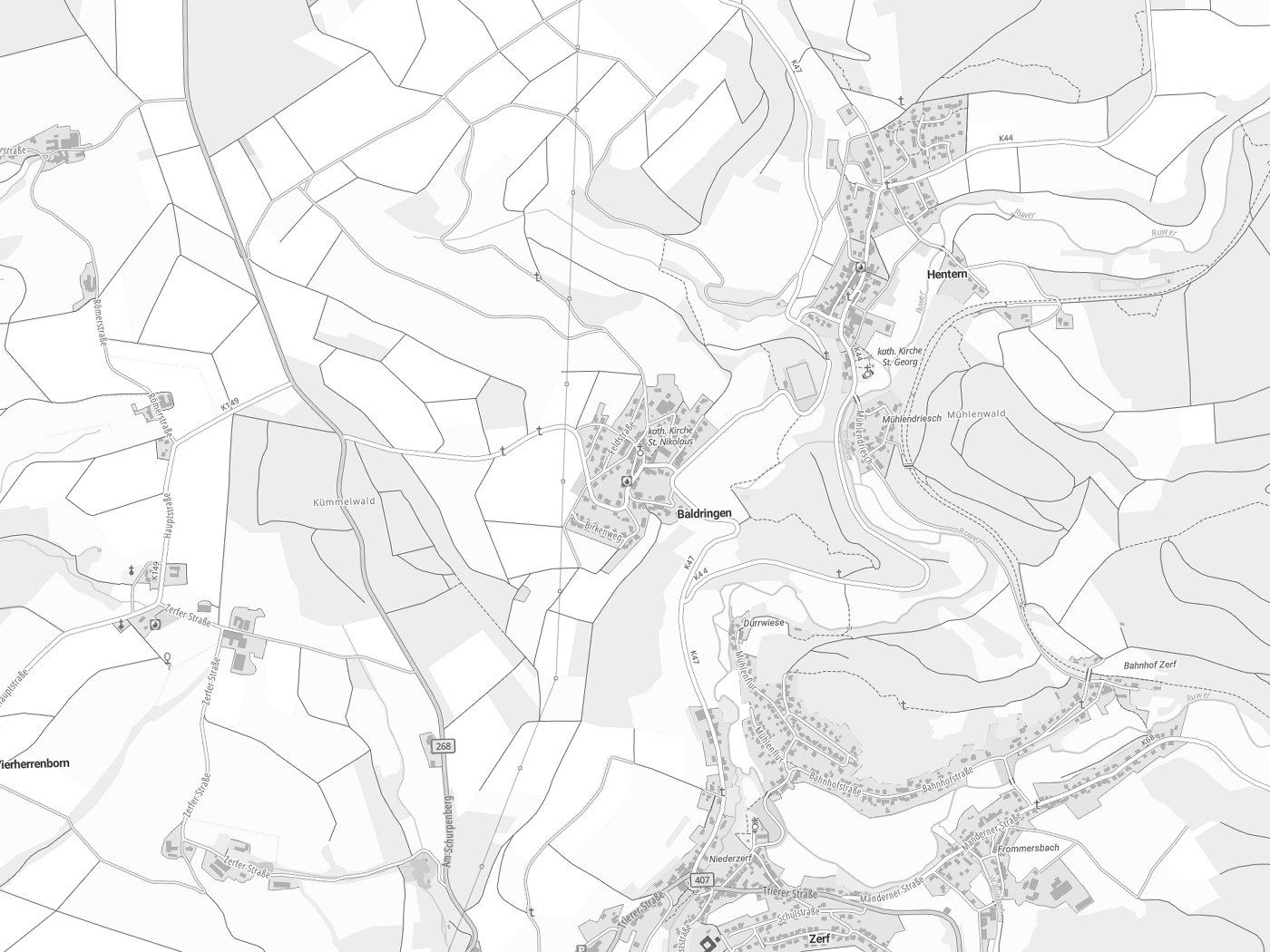 Kartenausschnitt Baldringen mit Gewässern