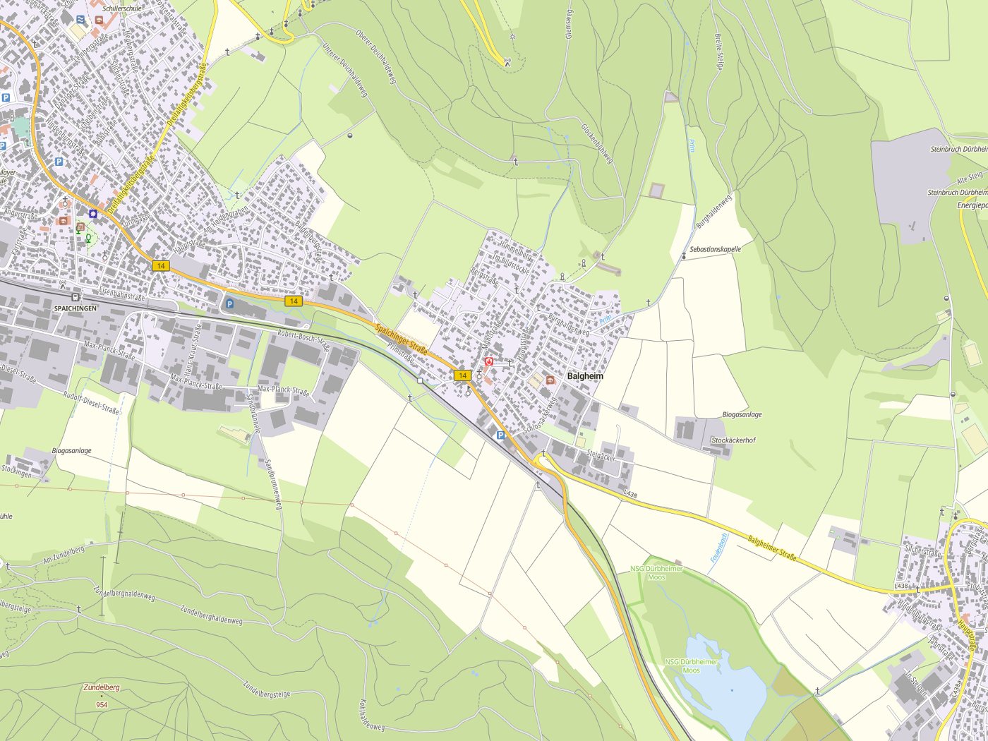 Kartenausschnitt Balgheim mit Gewässern